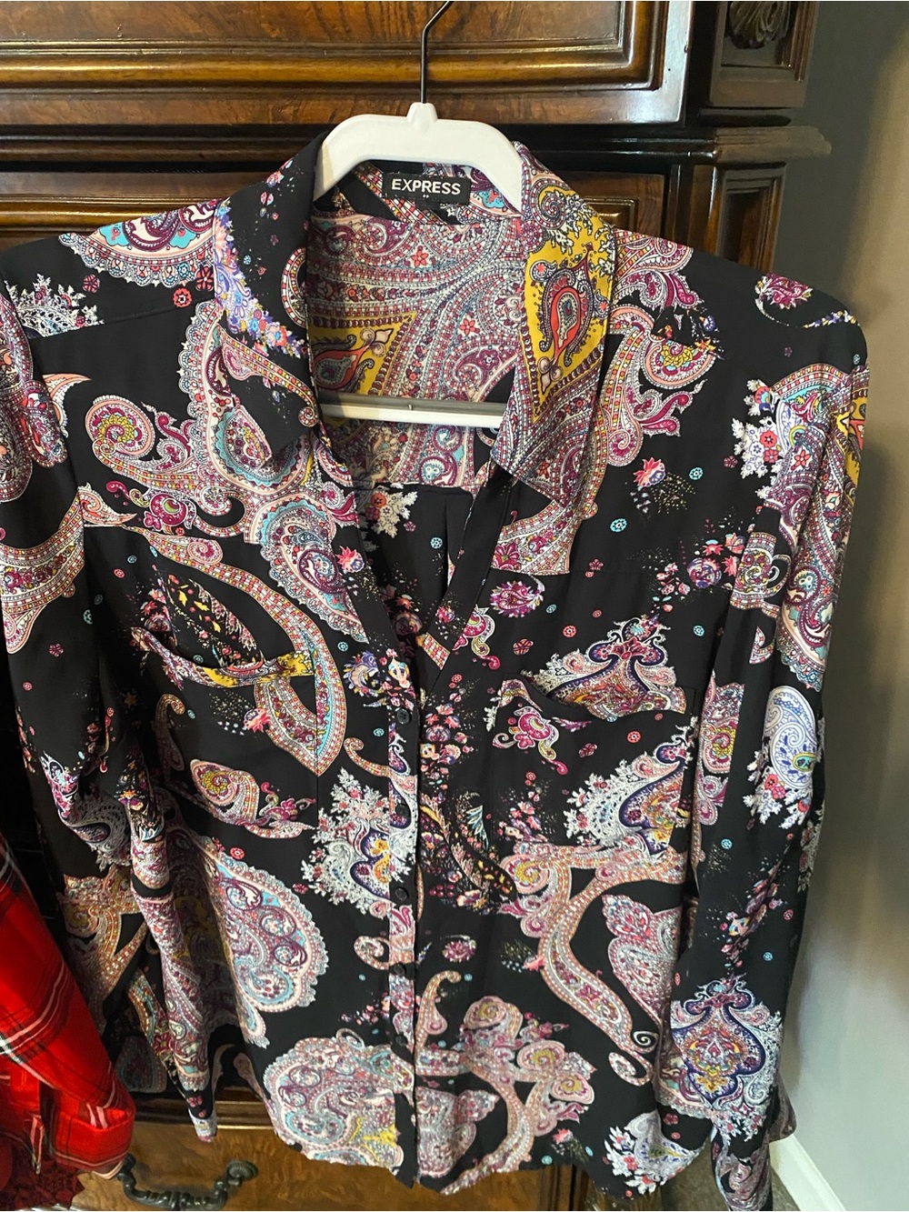 Express black paisley portofino blouse